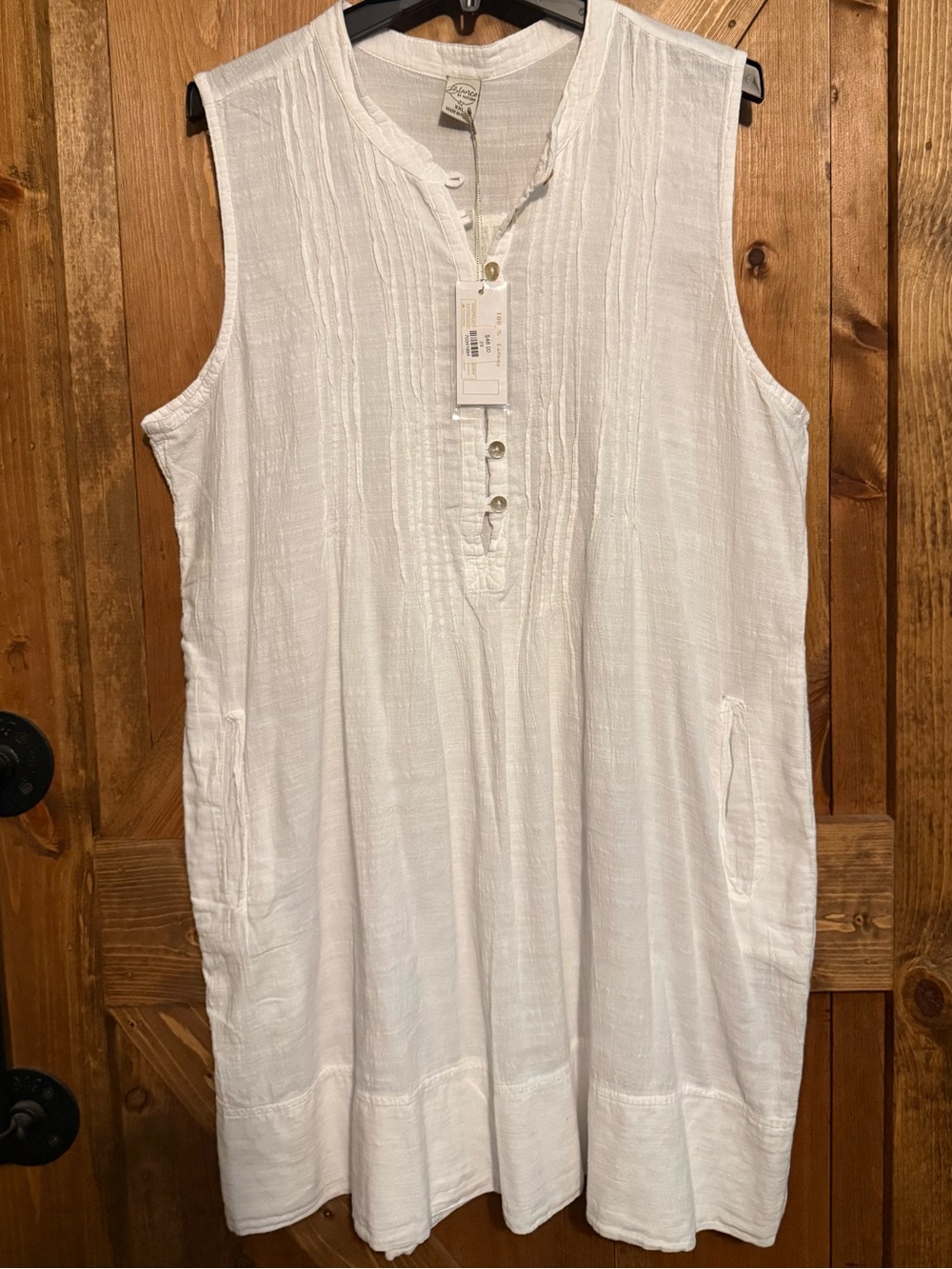 Sleeveless White 100% Cotton Textured Mini Dress Perfect for Beach